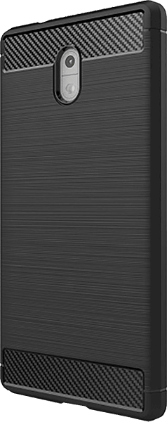 Nokia 3 ütésálló szilikon tok szálcsiszolt-karbon minta légpárnás sarok fekete