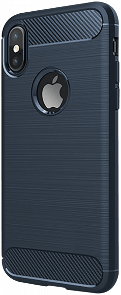 Apple iPhone X ütésálló szilikon tok szálcsiszolt-karbon minta légpárnás sarok logó kihagyós sötétkék