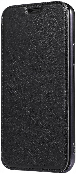 Samsung Galaxy S10e (SM-G970) oldalra nyíló flipes bőrtok átlátszó szilikon hátlap, fémhatású keret fekete