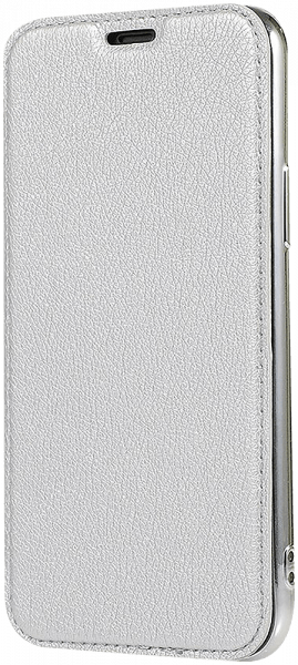 Apple iPhone 11 Pro oldalra nyíló flipes bőrtok átlátszó szilikon hátlap, fémhatású keret ezüst