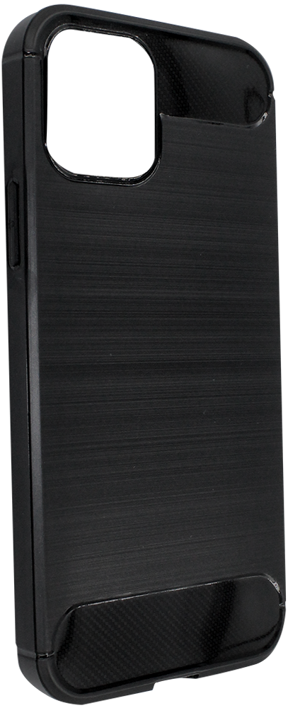 Apple iPhone 12 Pro ütésálló szilikon tok szálcsiszolt-karbon minta légpárnás sarok fekete