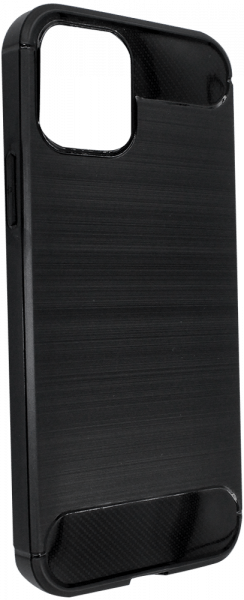 Apple iPhone 12 ütésálló szilikon tok szálcsiszolt-karbon minta légpárnás sarok fekete