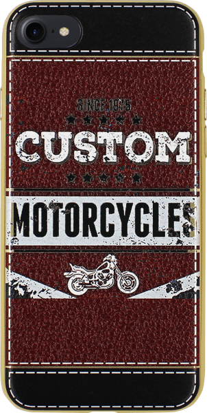 Apple iPhone 7 szilikon tok bőrhatású custom motorcycles mintás fehér/piros, arany kerettel