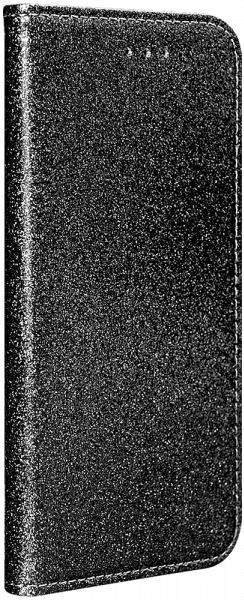 Apple iPhone 12 Pro oldalra nyíló flipes bőrtok csillámos fekete