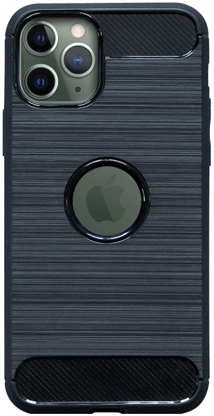 Apple iPhone 11 Pro ütésálló szilikon tok szálcsiszolt-karbon minta légpárnás sarok logó kihagyós fekete