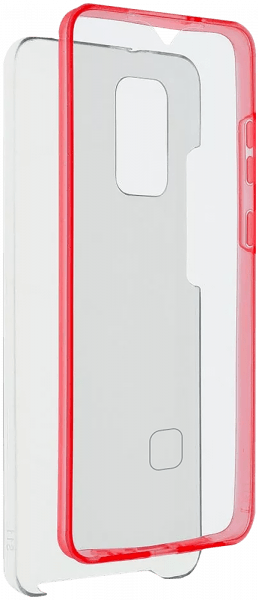 Samsung Galaxy S20 (SM-G980F) kemény hátlap szilikon előlap piros kerettel 360 ° védelem átlátszó