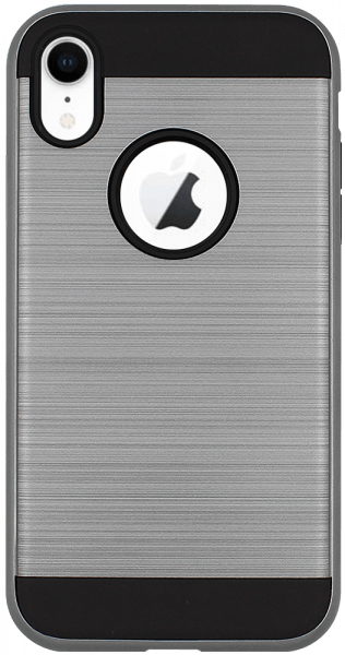 Apple iPhone XR kemény hátlap logó kihagyós szálcsiszolt mintás fekete/ezüst