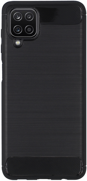 Samsung Galaxy A12 (SM-A125F) ütésálló szilikon tok szálcsiszolt-karbon minta légpárnás sarok fekete