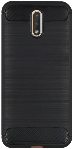 Nokia 2.3 ütésálló szilikon tok szálcsiszolt-karbon minta légpárnás sarok fekete