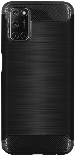 Oppo A52 ütésálló szilikon tok szálcsiszolt-karbon minta légpárnás sarok fekete
