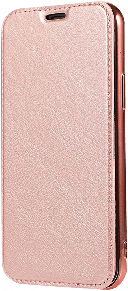 Samsung Galaxy Note 20 (SM-N980F) oldalra nyíló flipes bőrtok átlátszó szilikon hátlap, fémhatású keret rozéarany