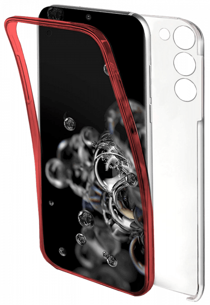 Samsung Galaxy S21 Plus 5G (SM-G996B) kemény hátlap szilikon előlap piros kerettel 360 ° védelem átlátszó