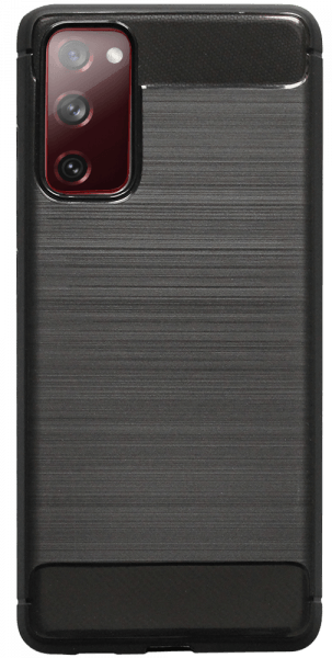 Samsung Galaxy S20 FE 5G ütésálló szilikon tok szálcsiszolt-karbon minta légpárnás sarok fekete