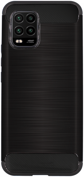 Xiaomi Mi 10 Lite 5G ütésálló szilikon tok szálcsiszolt-karbon minta légpárnás sarok fekete