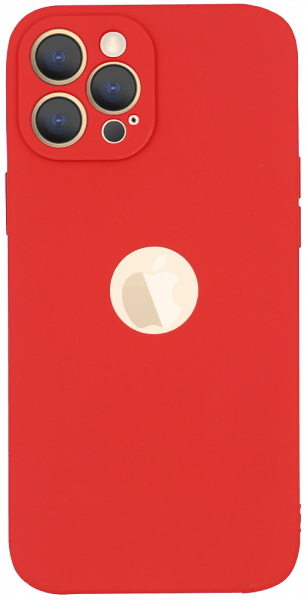 Apple iPhone 12 Pro Max szilikon tok logó kihagyós kameravédővel matt piros
