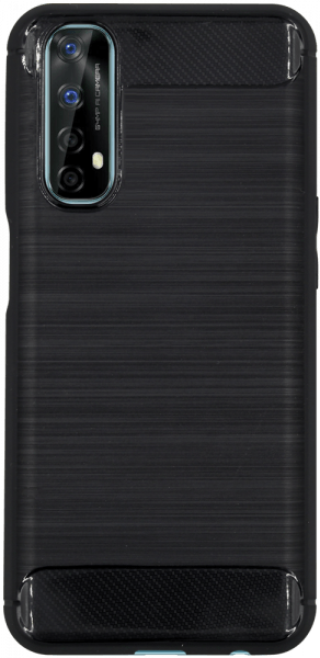 Realme 7 ütésálló szilikon tok szálcsiszolt-karbon minta légpárnás sarok fekete