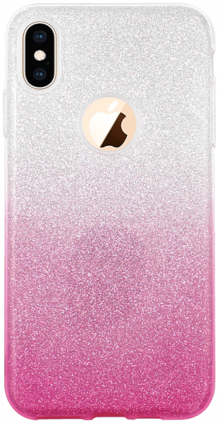 Apple iPhone XS Max szilikon tok csillogó hátlap logónál átlátszó rózsaszín/ezüst