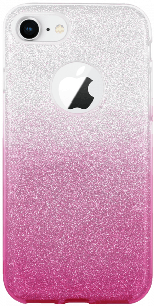 Apple iPhone 7 szilikon tok csillogó hátlap logónál átlátszó rózsaszín/ezüst