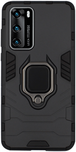 Huawei P40 ütésálló tok légpárnás sarkas, hibrid Ring Armor fekete