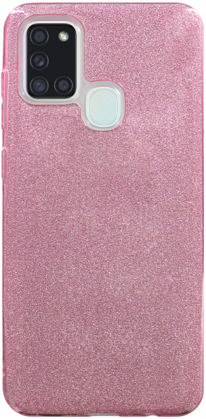 Samsung Galaxy A21s (SM-A217F) szilikon tok kivehető ezüst csillámporos réteg halvány rózsaszín