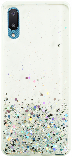 Samsung Galaxy A02 (SM-A022F) kemény hátlap szilikon kerettel flitteres átlátszó