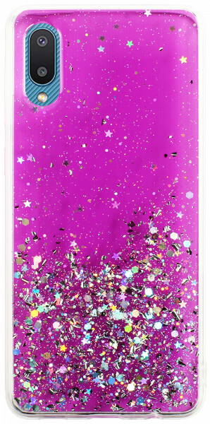 Samsung Galaxy A02 (SM-A022F) kemény hátlap szilikon kerettel flitteres átlátszó lila