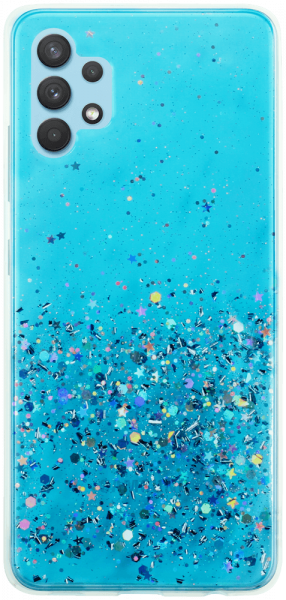 Samsung Galaxy A32 5G (SM-A326) kemény hátlap szilikon kerettel flitteres átlátszó kék