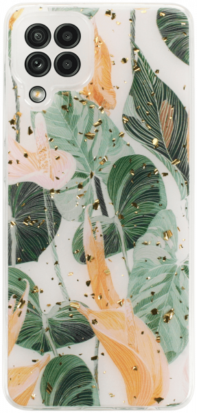 Samsung Galaxy M32 (SM-M325F) kemény hátlap kameravédővel Gold Glam Flowerbed