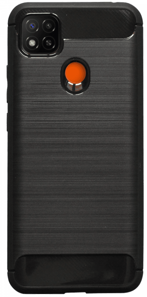 Xiaomi Redmi 9C NFC ütésálló szilikon tok szálcsiszolt-karbon minta légpárnás sarok fekete