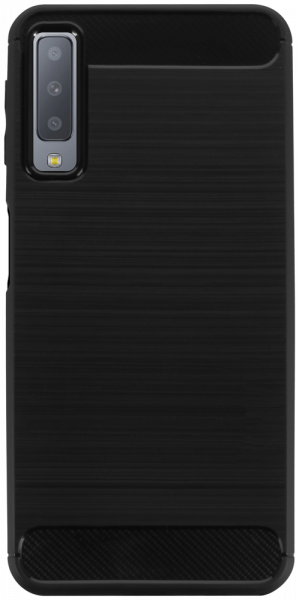 Samsung Galaxy A7 2018 (SM-A750F) ütésálló szilikon tok szálcsiszolt-karbon minta légpárnás sarok fekete