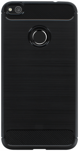 Huawei P9 Lite 2017 ütésálló szilikon tok szálcsiszolt-karbon minta légpárnás sarok fekete