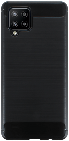 Samsung Galaxy A42 5G (SM-A426B) ütésálló szilikon tok szálcsiszolt-karbon minta légpárnás sarok fekete