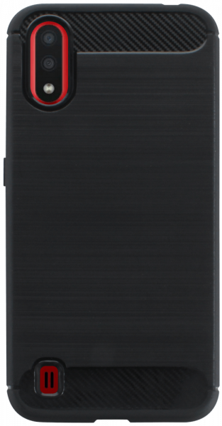 Samsung Galaxy A01 ( SM-A015F) ütésálló szilikon tok szálcsiszolt-karbon minta légpárnás sarok fekete