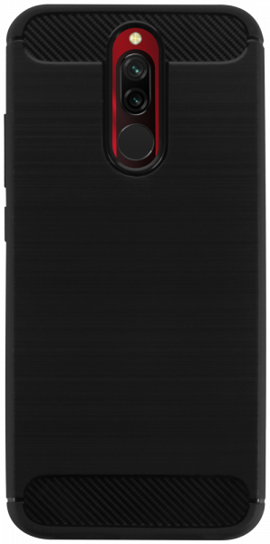Xiaomi Redmi 8 ütésálló szilikon tok szálcsiszolt-karbon minta légpárnás sarok fekete