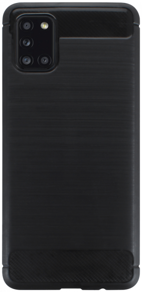 Samsung Galaxy A31 ( SM-A315F) ütésálló szilikon tok szálcsiszolt-karbon minta légpárnás sarok fekete