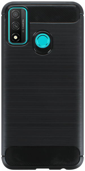Huawei P Smart 2020 ütésálló szilikon tok szálcsiszolt-karbon minta légpárnás sarok fekete