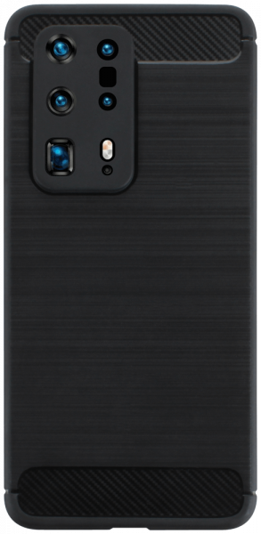Huawei P40 Pro Plus ütésálló szilikon tok szálcsiszolt - karbon minta légpárnás sarok kameravédővel fekete