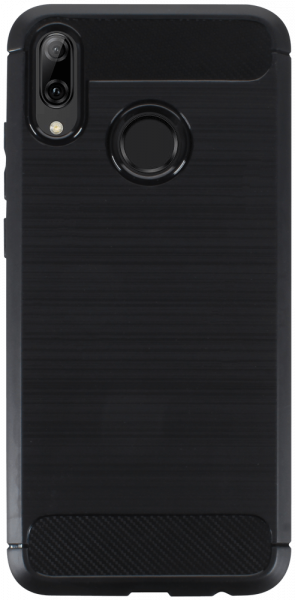 Huawei P Smart 2019 ütésálló szilikon tok szálcsiszolt-karbon minta légpárnás sarok fekete