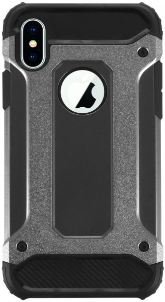 Apple iPhone X ütésálló tok logó kihagyós légpárnás sarkas, hibrid Forcell Armor ezüst