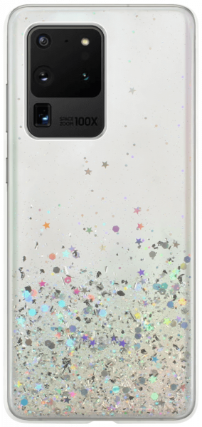 Samsung Galaxy S20 Ultra 5G (SM-G988B) kemény hátlap szilikon kerettel flitteres átlátszó