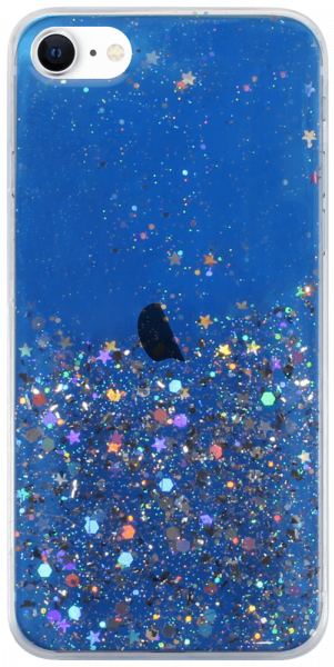 Apple iPhone 7 kemény hátlap szilikon kerettel flitteres átlátszó kék