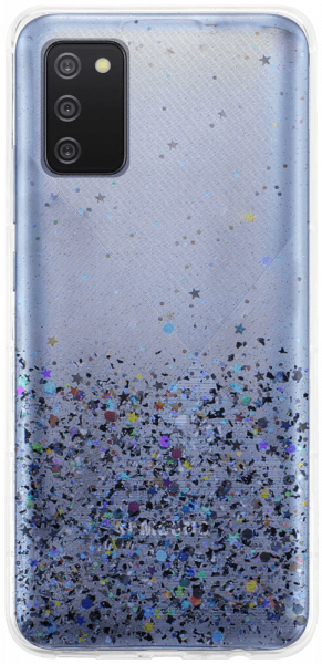 Samsung Galaxy A02s (SM-A025) kemény hátlap szilikon kerettel flitteres átlátszó