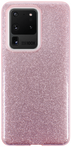 Samsung Galaxy S20 Ultra (SM-G988B) szilikon tok kivehető ezüst csillámporos réteg halvány rózsaszín