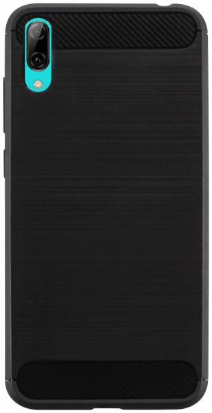 Huawei Y7 Pro 2019 ütésálló szilikon tok szálcsiszolt-karbon minta légpárnás sarok fekete