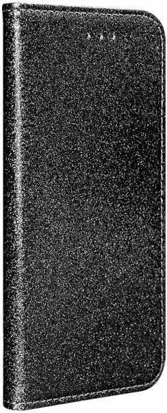 Apple iPhone 12 Mini oldalra nyíló flipes bőrtok csillámos fekete