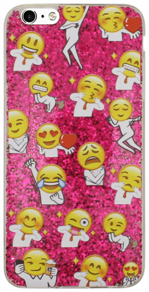 Apple iPhone 6S Plus kemény hátlap emoji mintás, flitteres rózsaszín