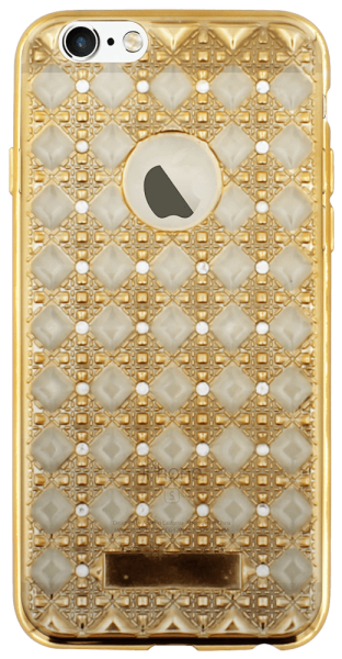 Apple iPhone 6S szilikon tok logónál átlátszó rombusz mintás arany/átlátszó