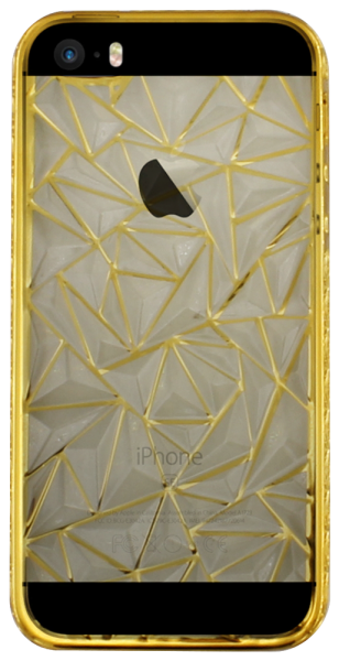 Apple iPhone SE (2016) szilikon tok 3D gyémánt mintás, díszes kerettel arany/átlátszó