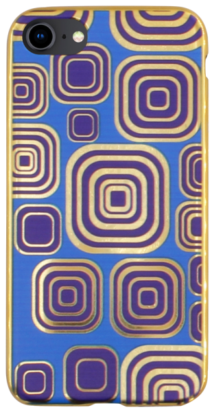 Apple iPhone SE (2020) szilikon tok négyzet mintás, arany kerettel sötétkék