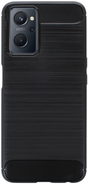 Realme 9i ütésálló szilikon tok szálcsiszolt-karbon minta légpárnás sarok fekete